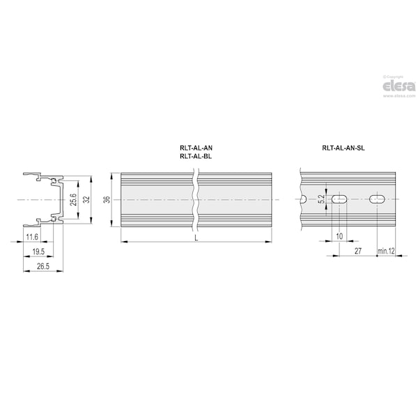 Profiles For ELEROLL Roller Tracks, RLT-AL-2160-BL